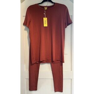 Daisy 2 Piece Silky Loungewear Top & Leggings Rust/Orange Color Size M